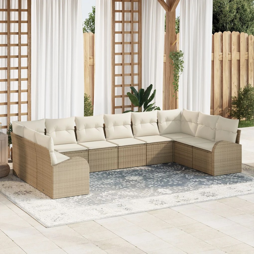 vidaXL Set Καναπέδων 10 τεμαχίων με Μαξιλάρια Μπεζ Πολυ Ρατάν