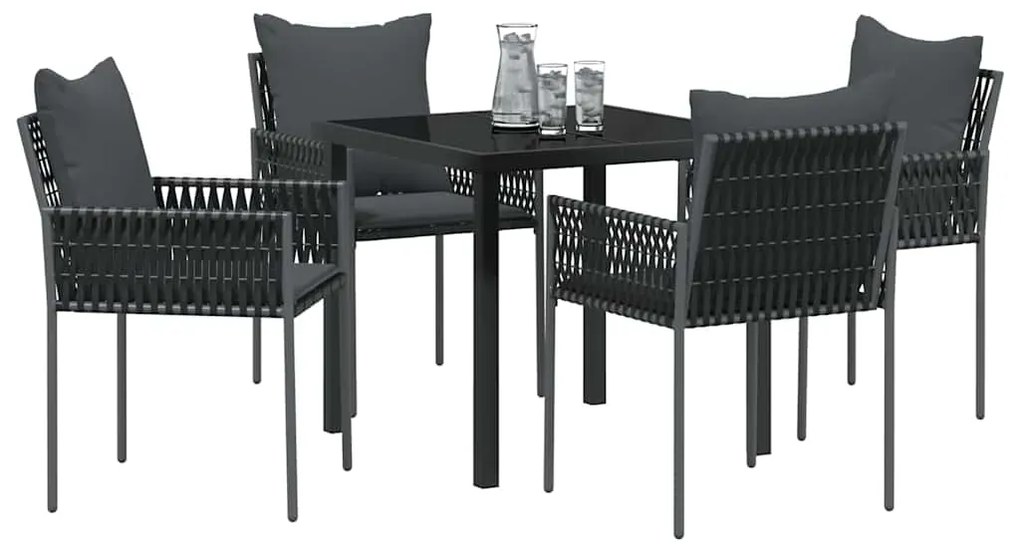vidaXL Σέτ φαγητού για κήπο 5 pcs Μαύρο Πολυ ράταν