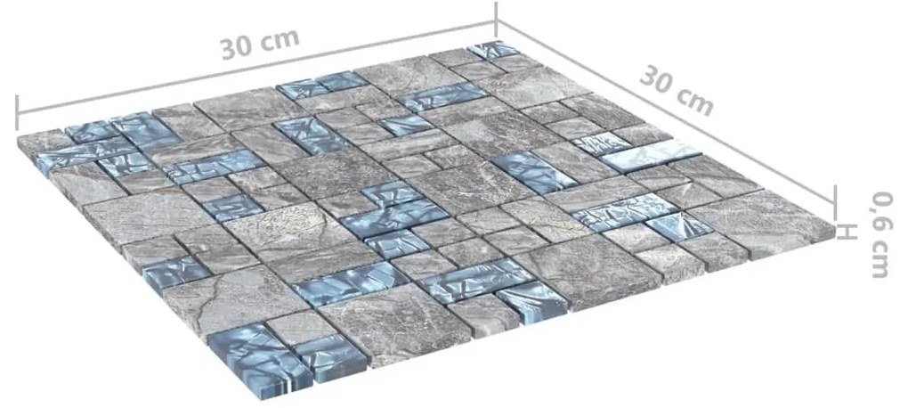 Μωσαϊκά Πλακάκια 22 τεμ. Γκρι / Μπλε 30 x 30 εκ. Γυάλινα - Πολύχρωμο