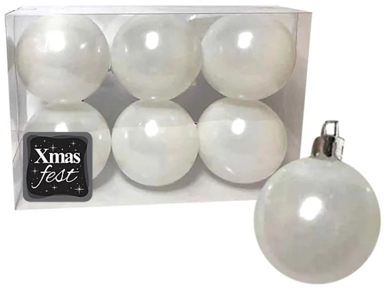 Σετ Μπάλες 6τμχ Λευκές Περλέ Δ6εκ. Xmas fest 93-2546
