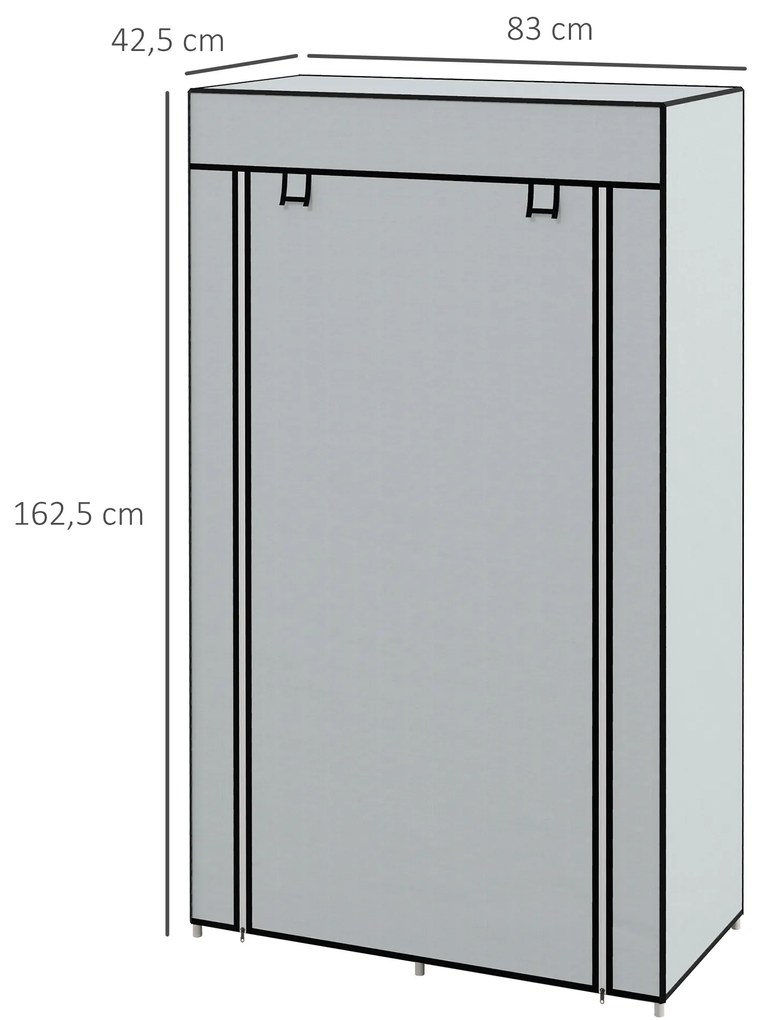 HOMCOM Ντουλάπα υφασμάτινη 1 ράβδος ρούχων, 2 συρτάρια, 83 x 42,5 x 162,5 cm, Γκρι