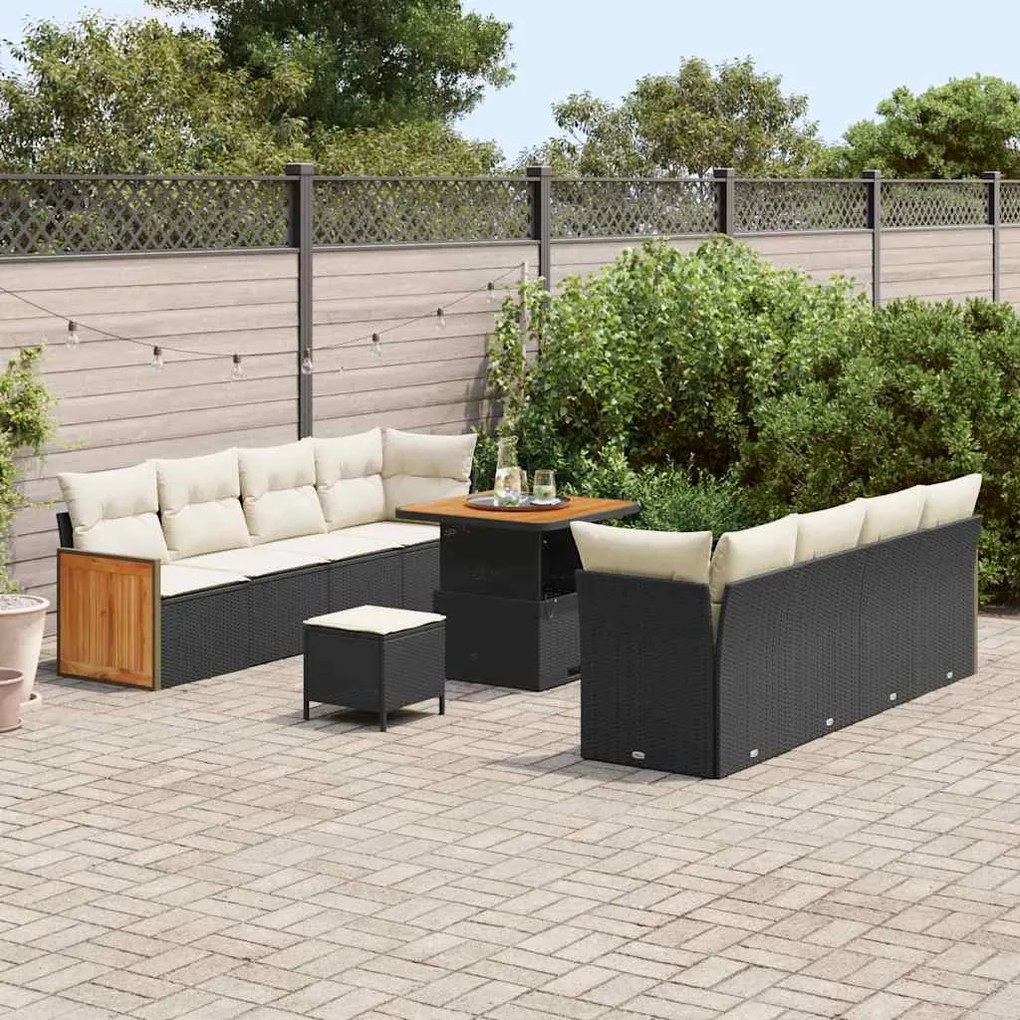 vidaXL Σετ Καναπέ Κήπου 11 pcs Μαύρο και κρεμ 80 x 80 x 71 cm