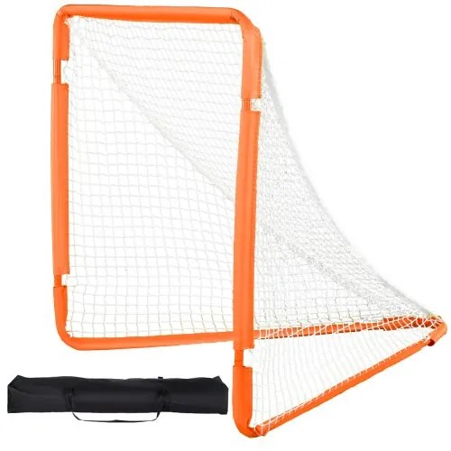 VEVOR Lacrosse Goal, 4&#039; x 4&#039; Small Kids Lacrosse Net, Folding Portable Lacrosse Goal with Carry Bag, Iron Frame Backyard Training Equipment, Quick &amp; Easy Setup, Perfect for Youth Training, Orange