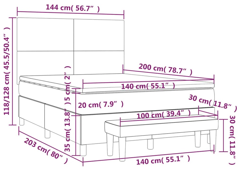 Κρεβάτι Boxspring με Στρώμα Σκούρο Γκρι 140x200 εκ. Βελούδινο - Γκρι