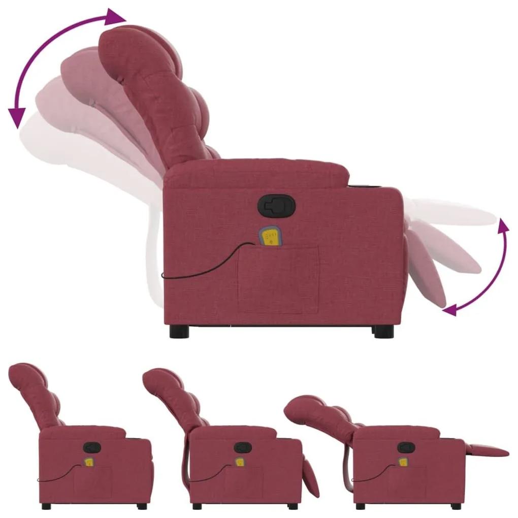Πολυθρόνα Μασάζ Ανακλινόμενη με Ανύψωση Μπορντό Υφασμάτινη - Κόκκινο