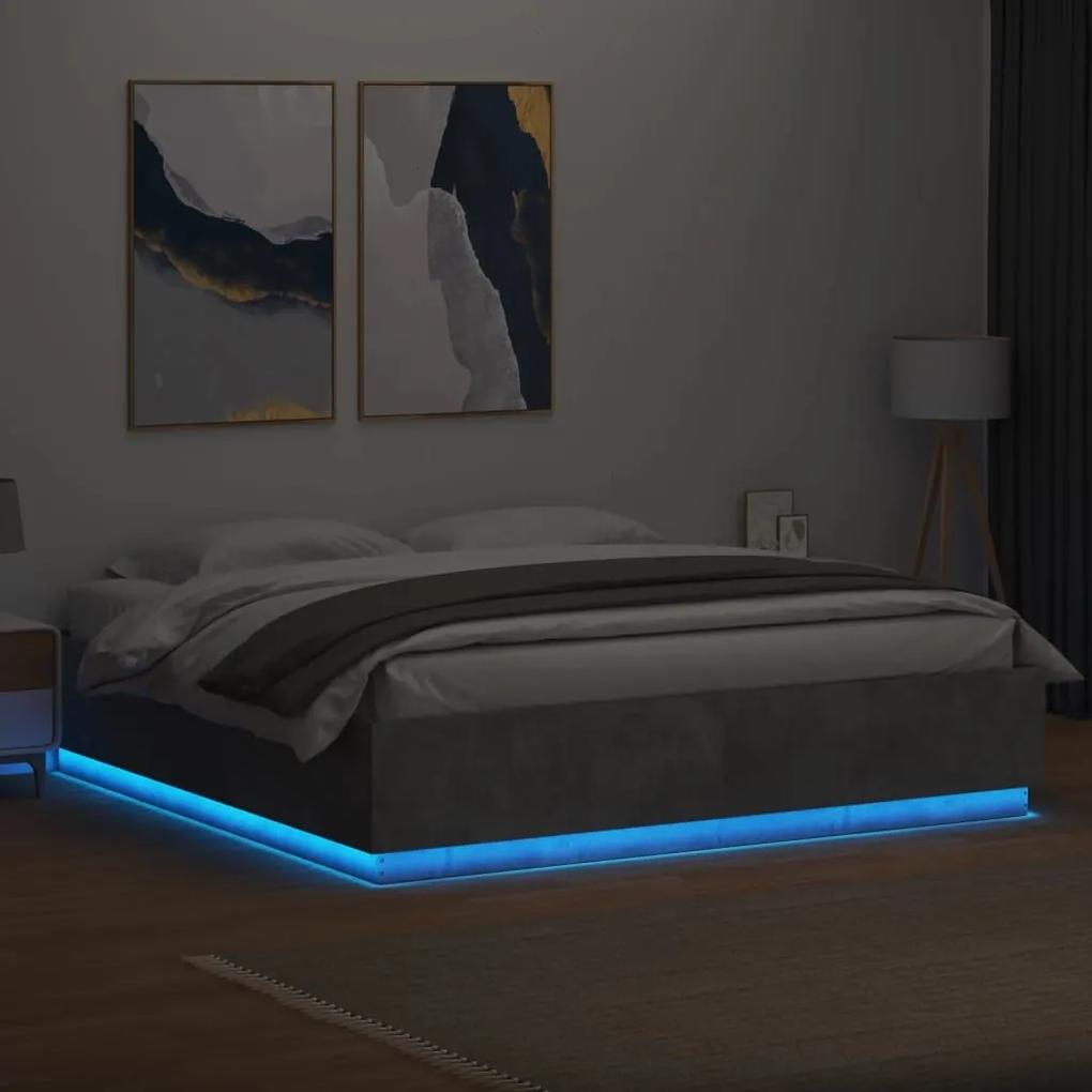 Πλαίσιο Κρεβατιού με LED Γκρι Σκυρ. 180x200 εκ. Επεξ. Ξύλο - Γκρι