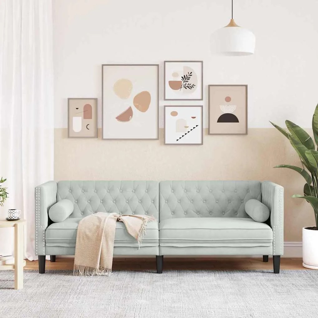 vidaXL Καναπές Chesterfield Ανοιχτό γκρι 194 x 74.5 x 70.5 εκ. Βελούδο