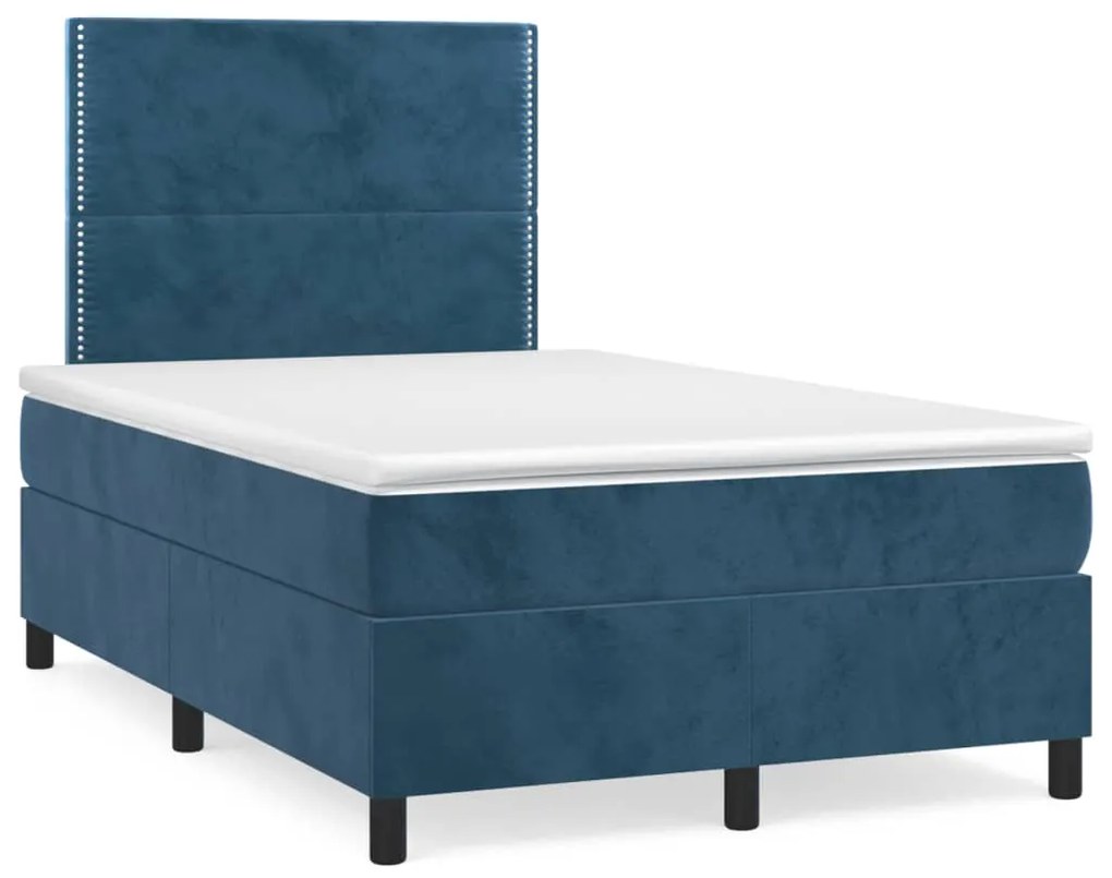 vidaXL Κρεβάτι Boxspring με Στρώμα &amp; LED Σκ. Μπλε 120x190εκ. Βελούδινο