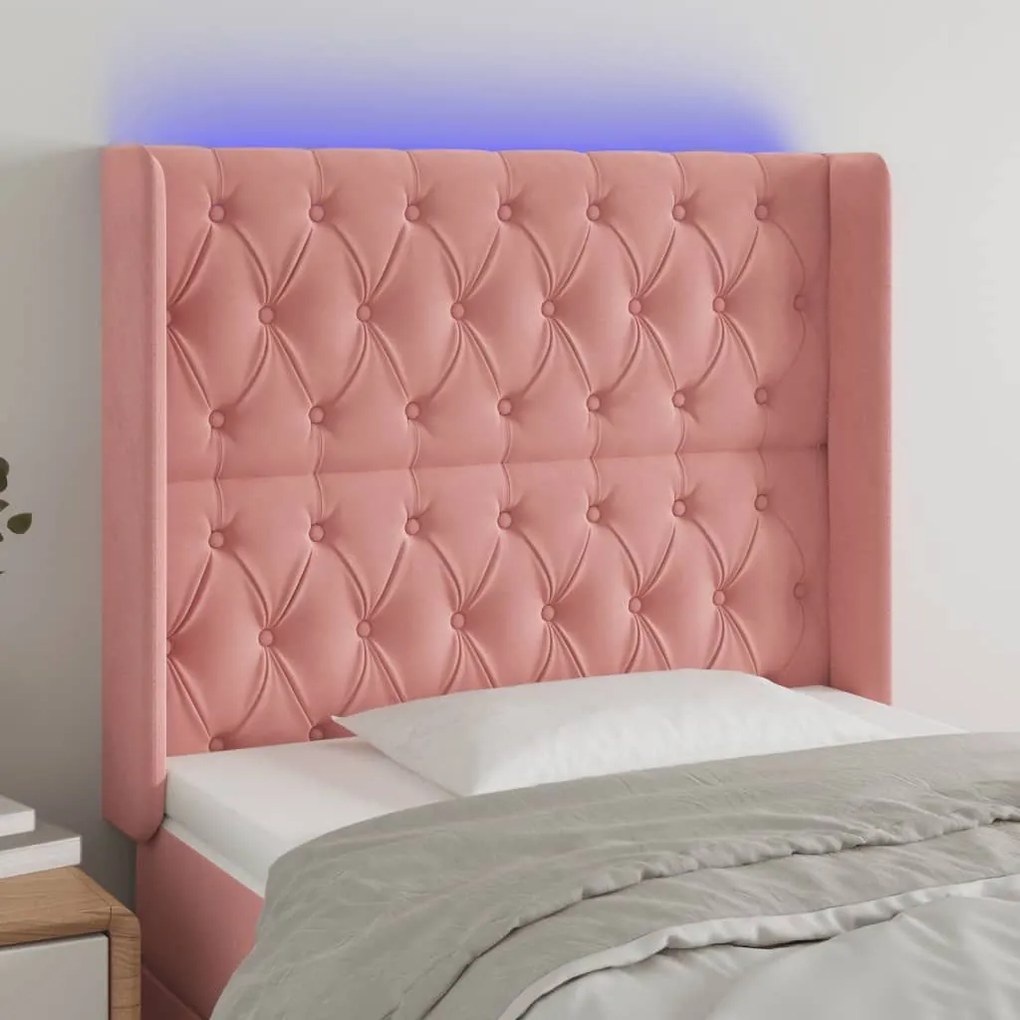 Κεφαλάρι Κρεβατιού LED Ροζ 103x16x118/128 εκ.Βελούδινο 3124431