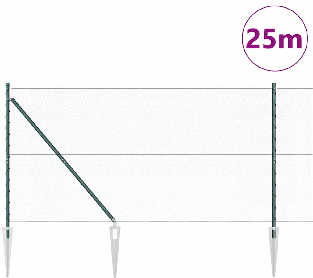 vidaXL Φράχτης με Στήλες. Πράσινο 1.4 x 25 m Ατσάλι με επικάλυψη PVC