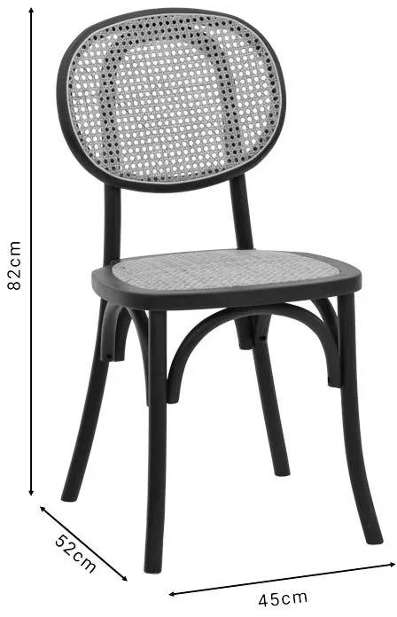 Καρέκλα Zoel μαύρο ξύλο οξιάς-φυσικό rattan 45x52x82εκ 45x52x82 εκ.