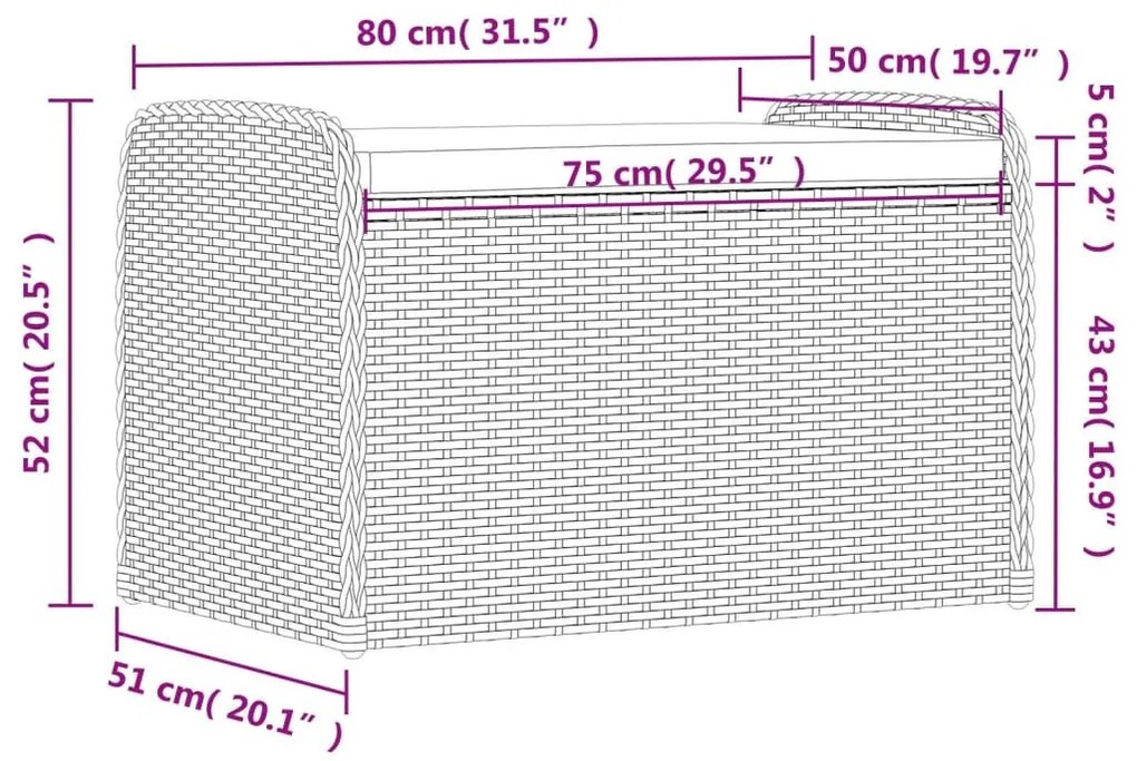 Παγκάκι Αποθήκευσης Μαύρο 80x51x52 εκ. Συνθετικό Ρατάν Μαξιλάρι - Μαύρο