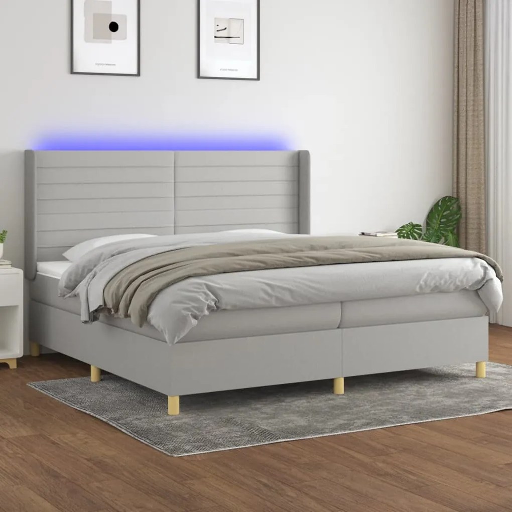 vidaXL Κρεβάτι Boxspring με Στρώμα & LED Αν.Γκρι 200x200εκ. Υφασμάτινο