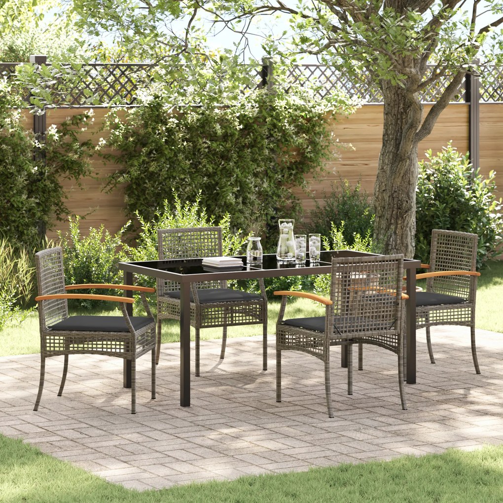 vidaXL Σετ Κήπου 5 Τεμαχίων με Γκρι Μαξιλάρια σε Πολυ Ράττον.