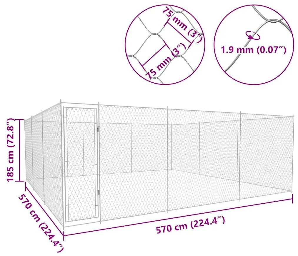 vidaXL Κλουβί Σκύλου Εξωτερικού Χώρου 570x570x185 εκ. Γαλβαν. Ατσάλι