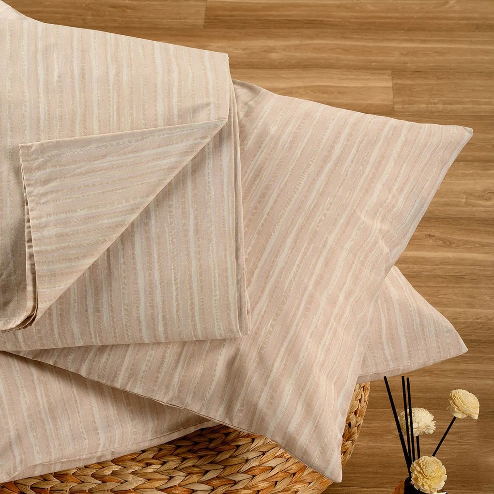 Σεντόνι King Size Με Λάστιχο + Μαξιλαροθήκες Melinen Casual Line Mini Nika Ecru-Beige