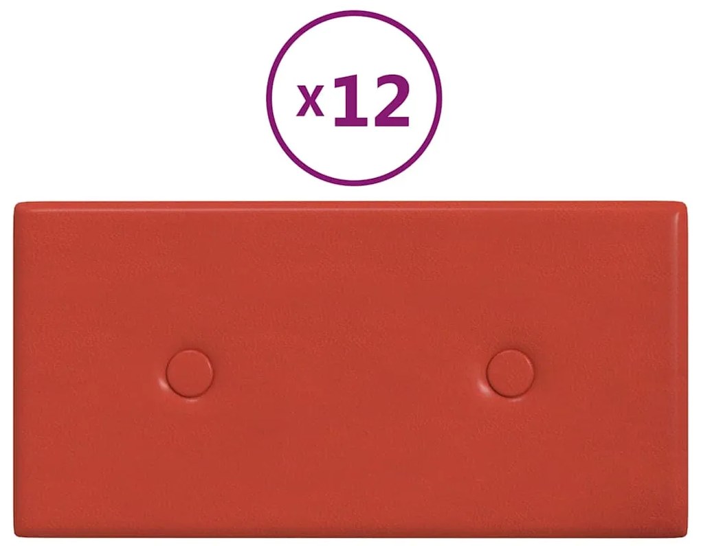 vidaXL Πάνελ Τοίχου 12 τεμ. Κόκκινα 30x15 εκ. 0,54 μ² Συνθετικό Δέρμα