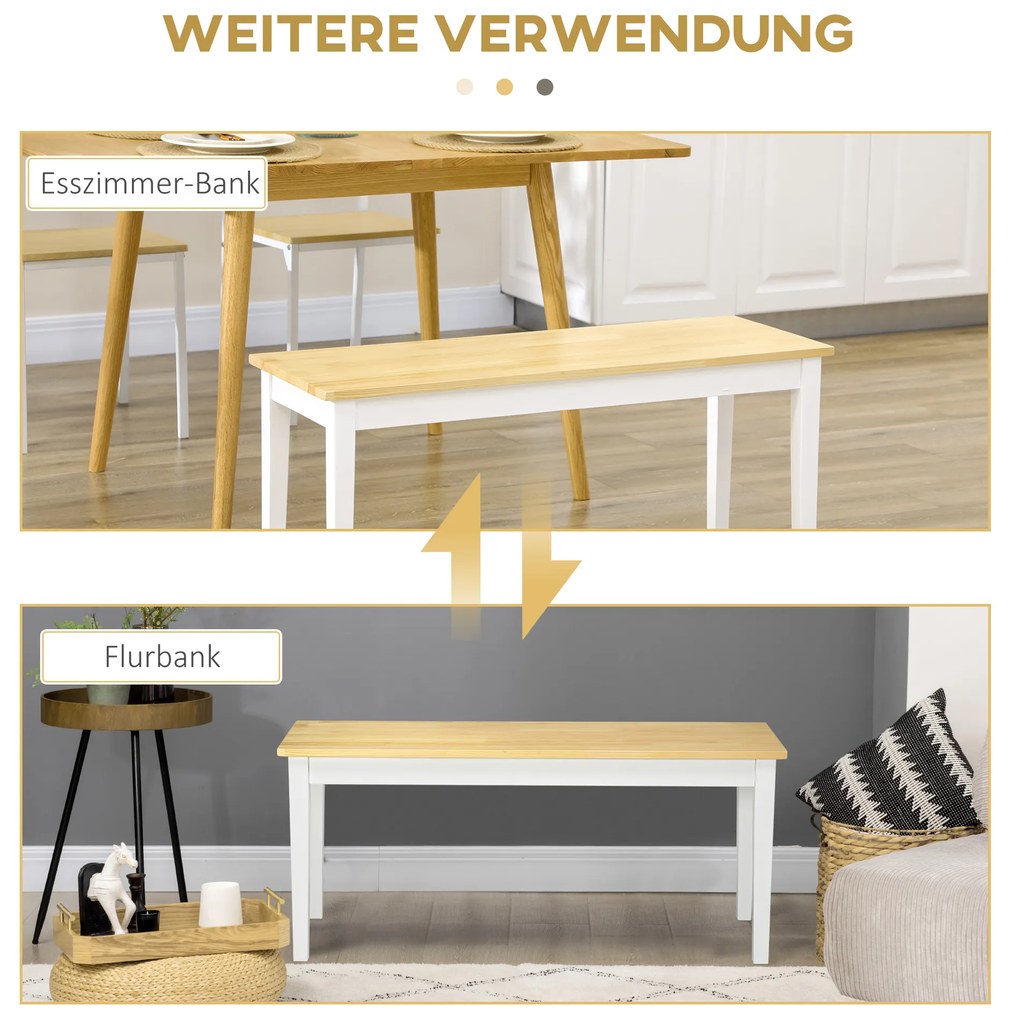 Πάγκος ξύλινος πάγκος 2θέσιος, μασίφ ξύλο, βερνικωμένο, Φυσικό+ Λευκό