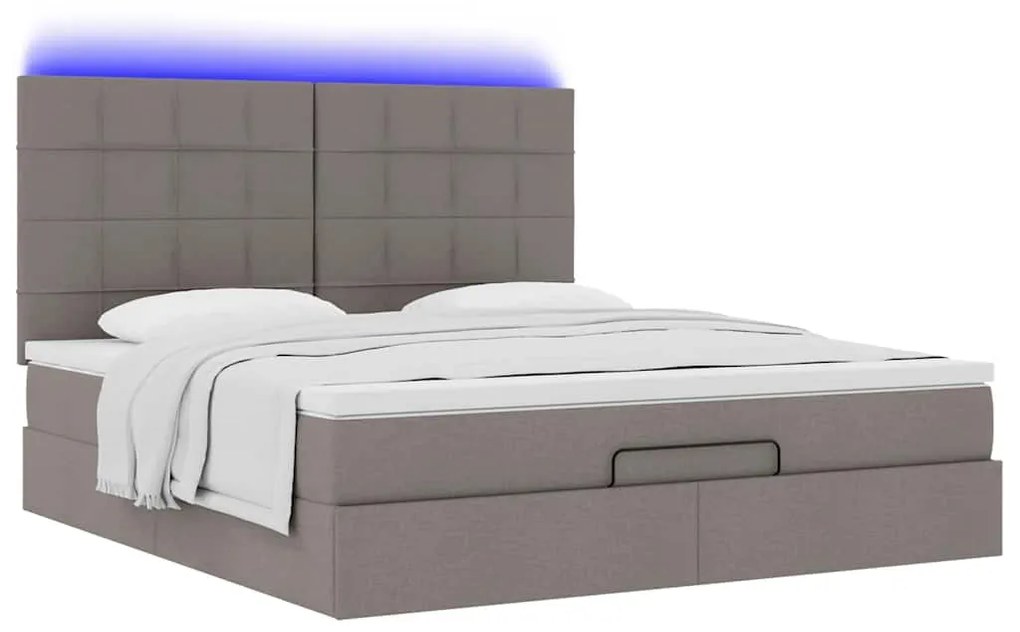 vidaXL Οθωμανικό κρεβάτι με στρώμα & LEDs Taupe 180x200cm ύφασμα