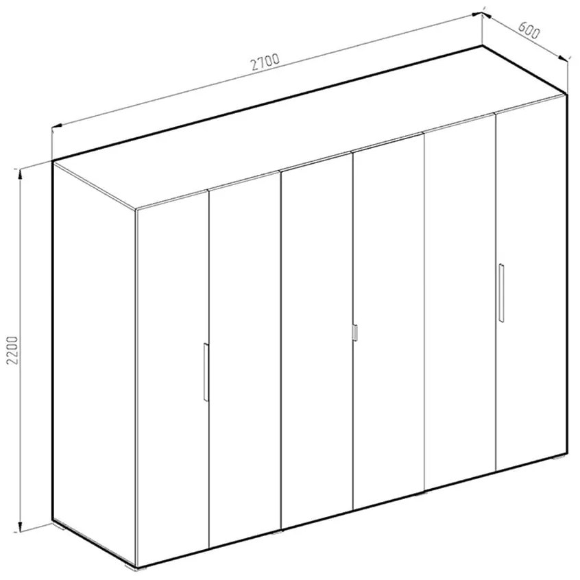 Εξάφυλλη Ντουλάπα Ρούχων SERENA Light Artwood/White με Καθρέπτη 270x60x220