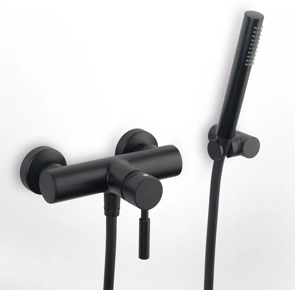 La Torre New Tech Black Matt Μπαταρία Ντουζιέρας με Tηλέφωνο Anticalcare, Eπίτοιχο Στήριγμα Τηλεφώνου&amp;Άθραυστο Σπιράλ 12060-400