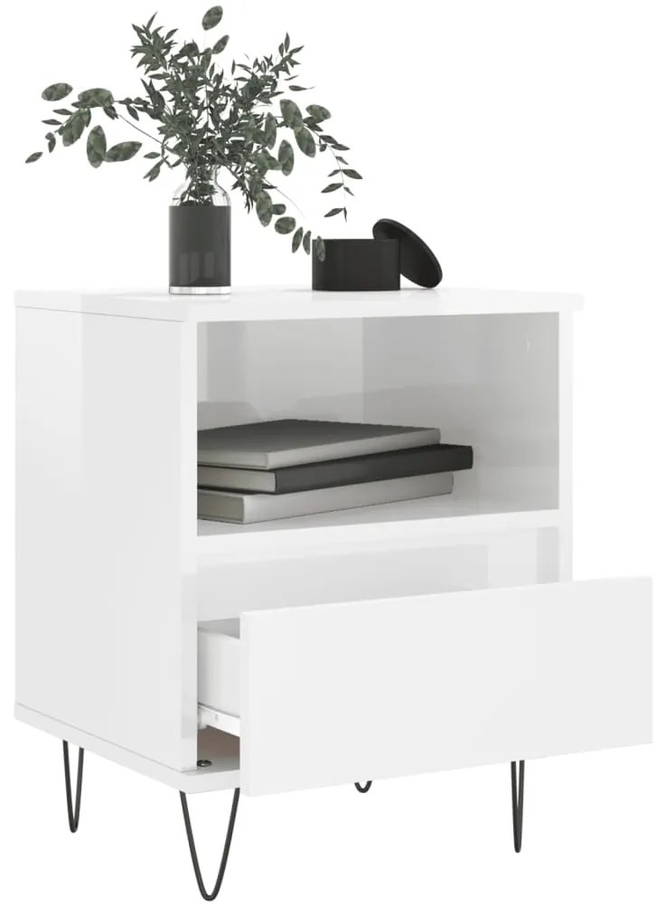 vidaXL Κομοδίνο Γυαλ. Λευκό 40 x 35 x 50 εκ. από Επεξεργασμένο Ξύλο