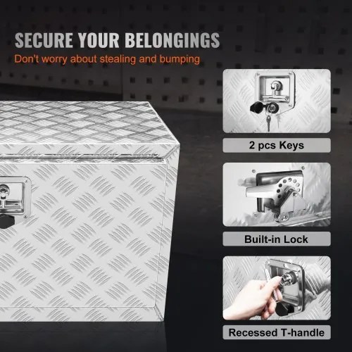 VEVOR Underbody Truck Box, 30&quot;×17&quot;×18&quot; Pickup Storage Box, Heavy Duty Aluminum Diamond Plate Tool Box with Lock and Keys, Waterproof Trailer Storage Box with T-Handle Latch for Truck, Van, Trailer