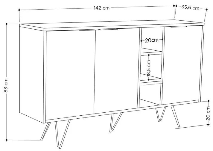 Μπουφές Clara σε Μόκα - Ανθρακί 142x35,6x83εκ. 142x35.6x83 εκ.
