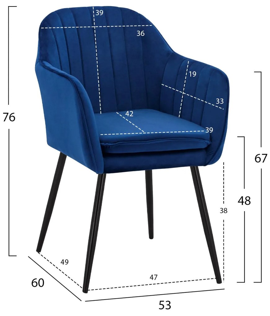 Καρέκλα SAWYER Βελούδο Μπλέ 53x60x76Υ εκ. 2αδα 53x60x76 εκ.