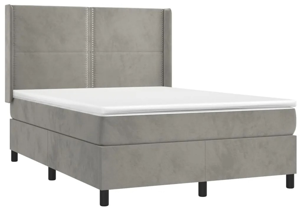 vidaXL Κρεβάτι Boxspring με Στρώμα Ανοιχτό Γκρι 140x190 εκ. Βελούδινο