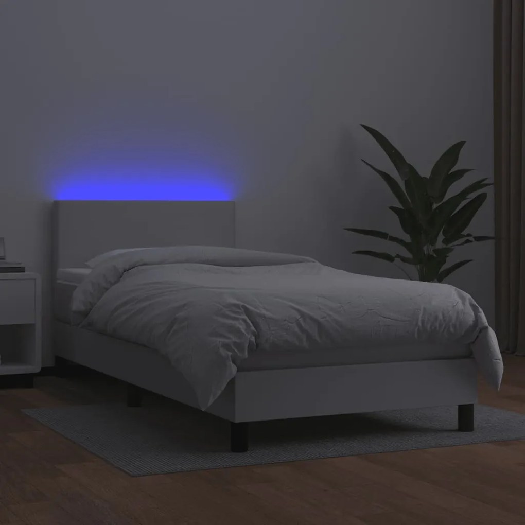 vidaXL Κρεβάτι Boxspring με Στρώμα & LED Λευκό 80x200 εκ. Συνθ. Δέρμα