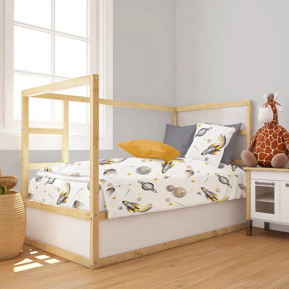 Παπλωματοθήκη Βρεφική Space Mission 183 White-Grey DimCol 120x160cm 100% Βαμβάκι