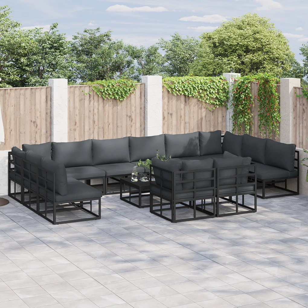 vidaXL Σετ Καναπέ Κήπου 13 pcs Μαύρο 70 x 70 x 32 εκ Αλουμίνιο