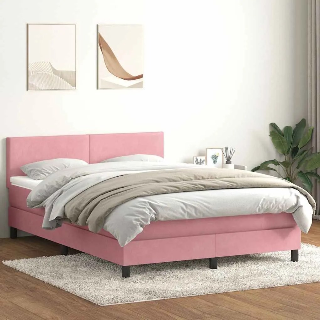 Κρεβάτι Boxspring με Στρώμα Ροζ 160x210 εκ. Βελούδινο - Ροζ