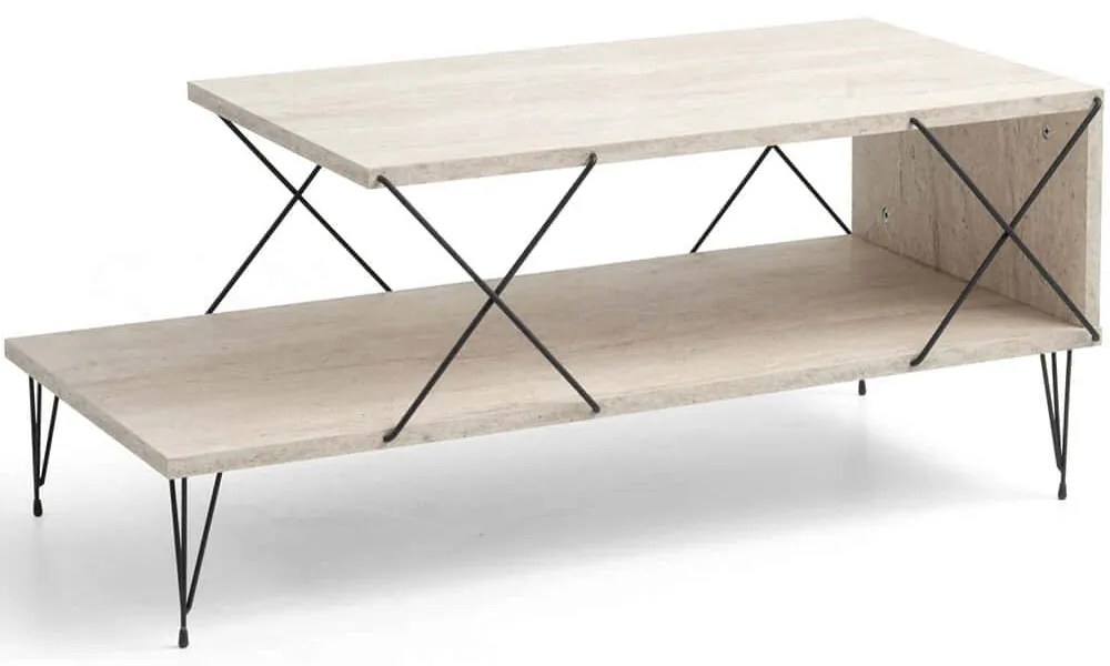 Τραπέζι Σαλονιού Loire 854KLN4763 100x50x40cm Travertine Beige-Black