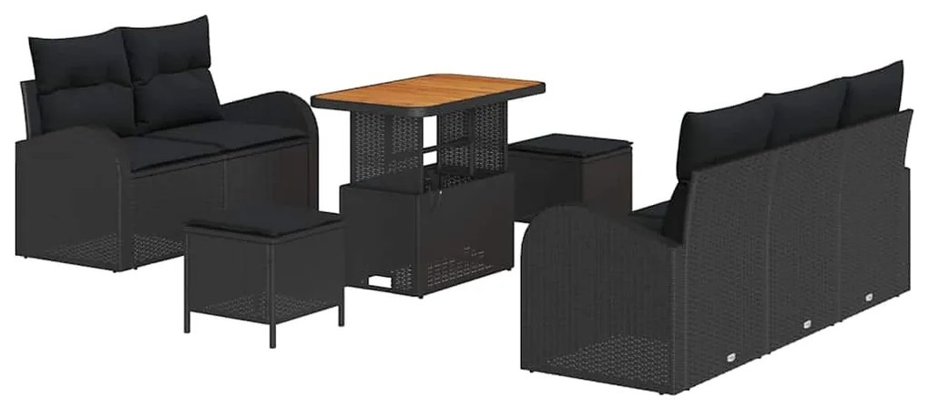 vidaXL Σετ Καναπέ Κήπου 8 pcs Μαύρο συνθετικό ρατάν
