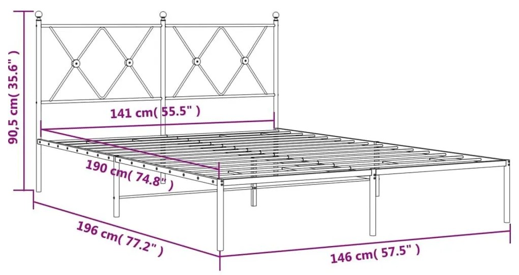 Πλαίσιο Κρεβατιού με Κεφαλάρι Λευκό 140x190 εκ. Μεταλλικό - Λευκό