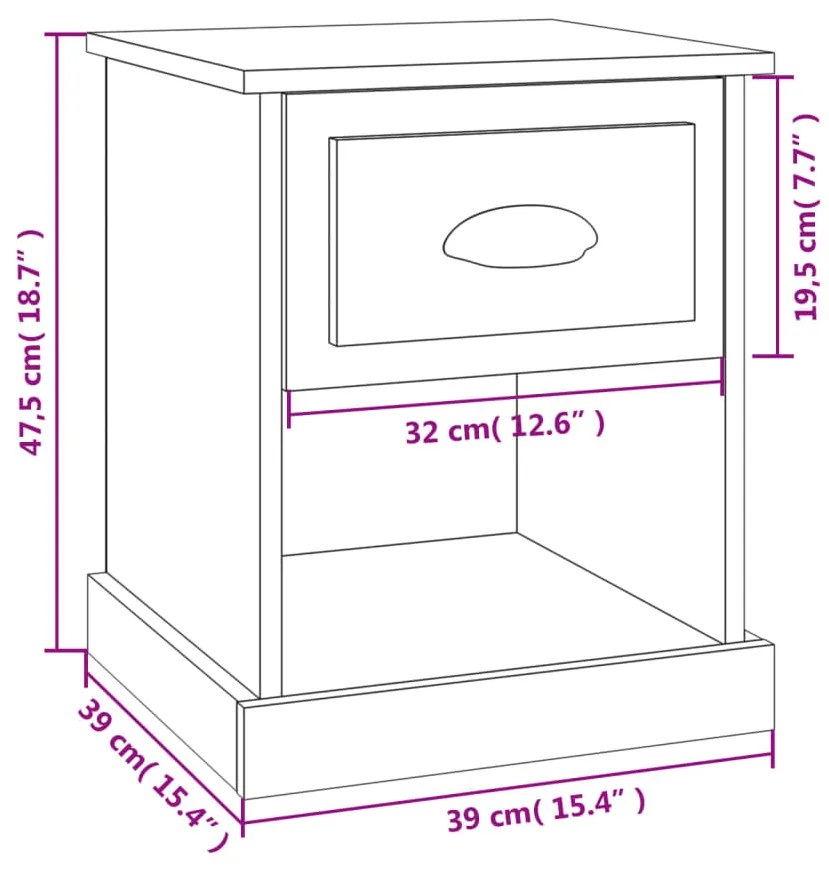 Κομοδίνα 2 τεμ. Καφέ Δρυς 39x39x47,5 εκ. από Επεξεργασμένο Ξύλο - Καφέ