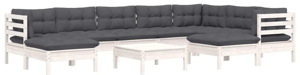 vidaXL Σαλόνι Κήπου Σετ 10 τεμ. Λευκό Μασίφ Ξύλο Πεύκου &amp; Μαξιλάρια