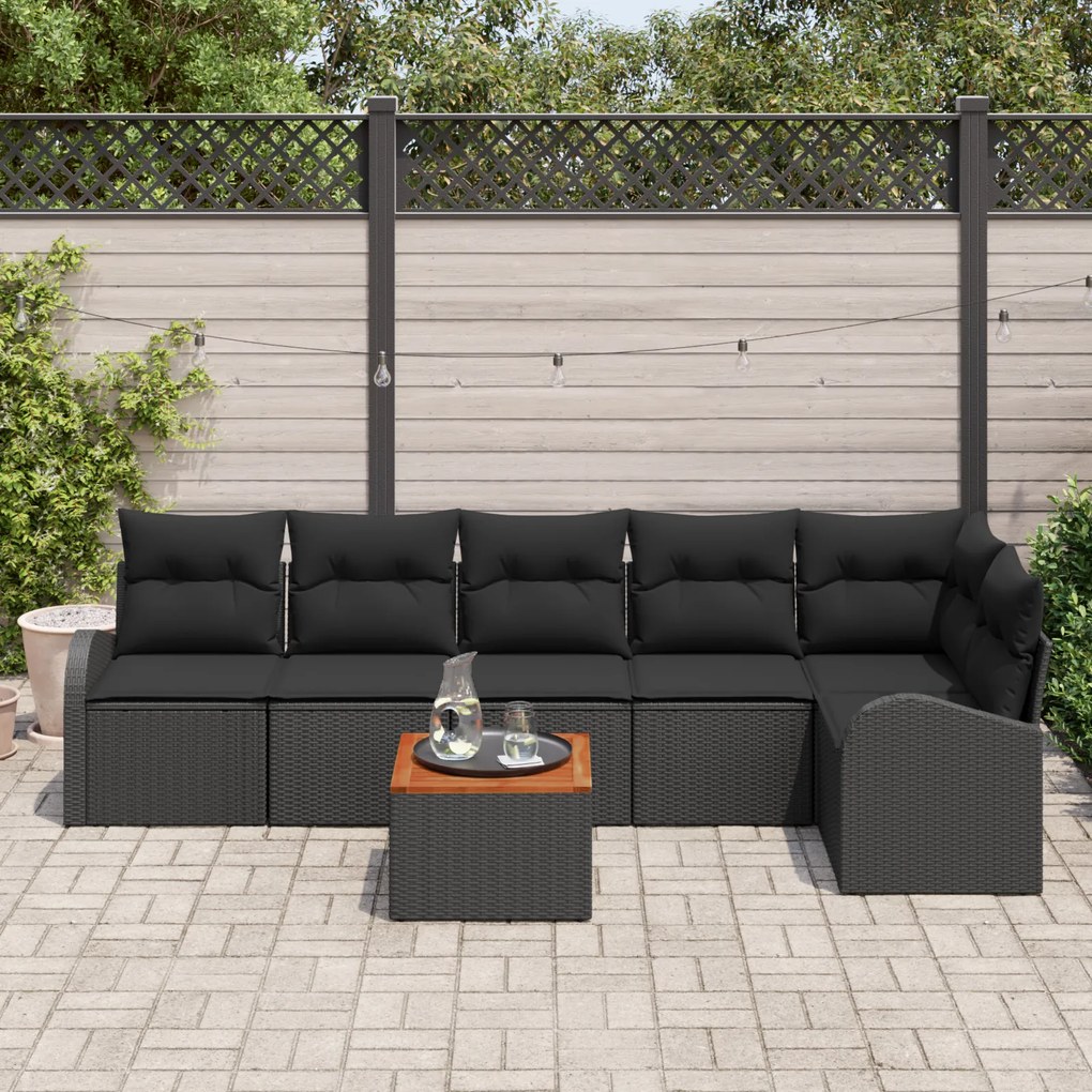 vidaXL Σετ Καναπέ Κήπου 7 pcs Μαύρο Μεγάλο Ρατάν