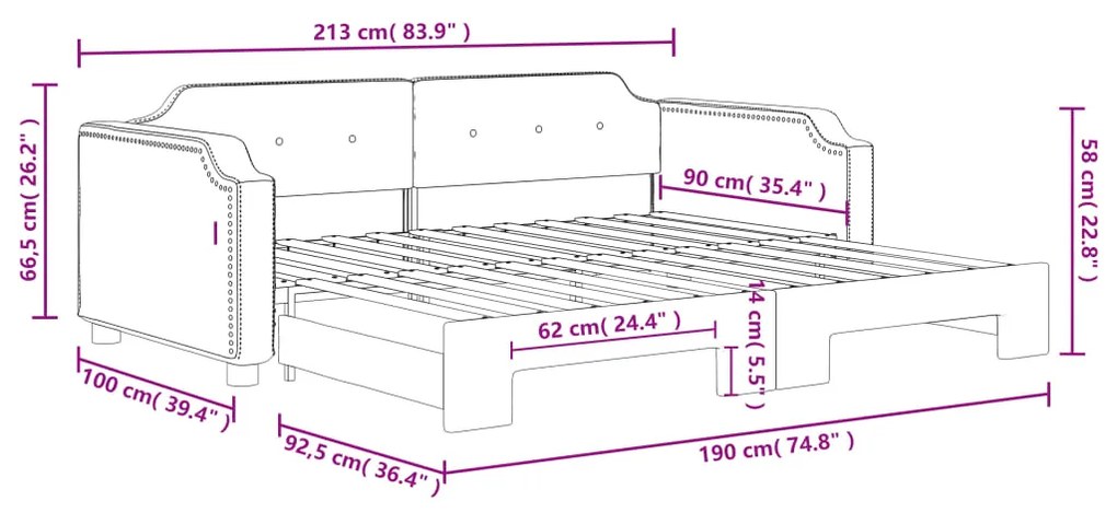 Καναπές Κρεβάτι Συρόμενος Σκούρο Γκρι 90 x 190 εκ. Ύφασμα - Γκρι