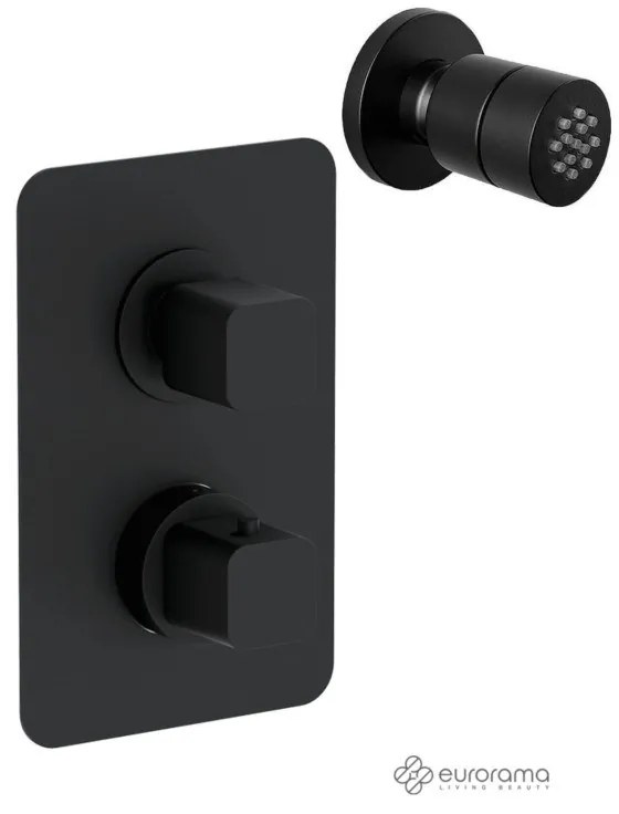 Eurorama QUADRA Thermo Black matt Jet επίτοιχο+Θερμοστατικός μίκτης εντοιχισμού 2 ή 3 εξόδων με εκτροπέα