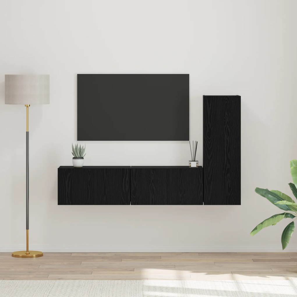 vidaXL Σετ Ράφι Τηλεόρασης 3 pcs Μαύρη Δρυς 150.5 x 30 x 90 εκ.