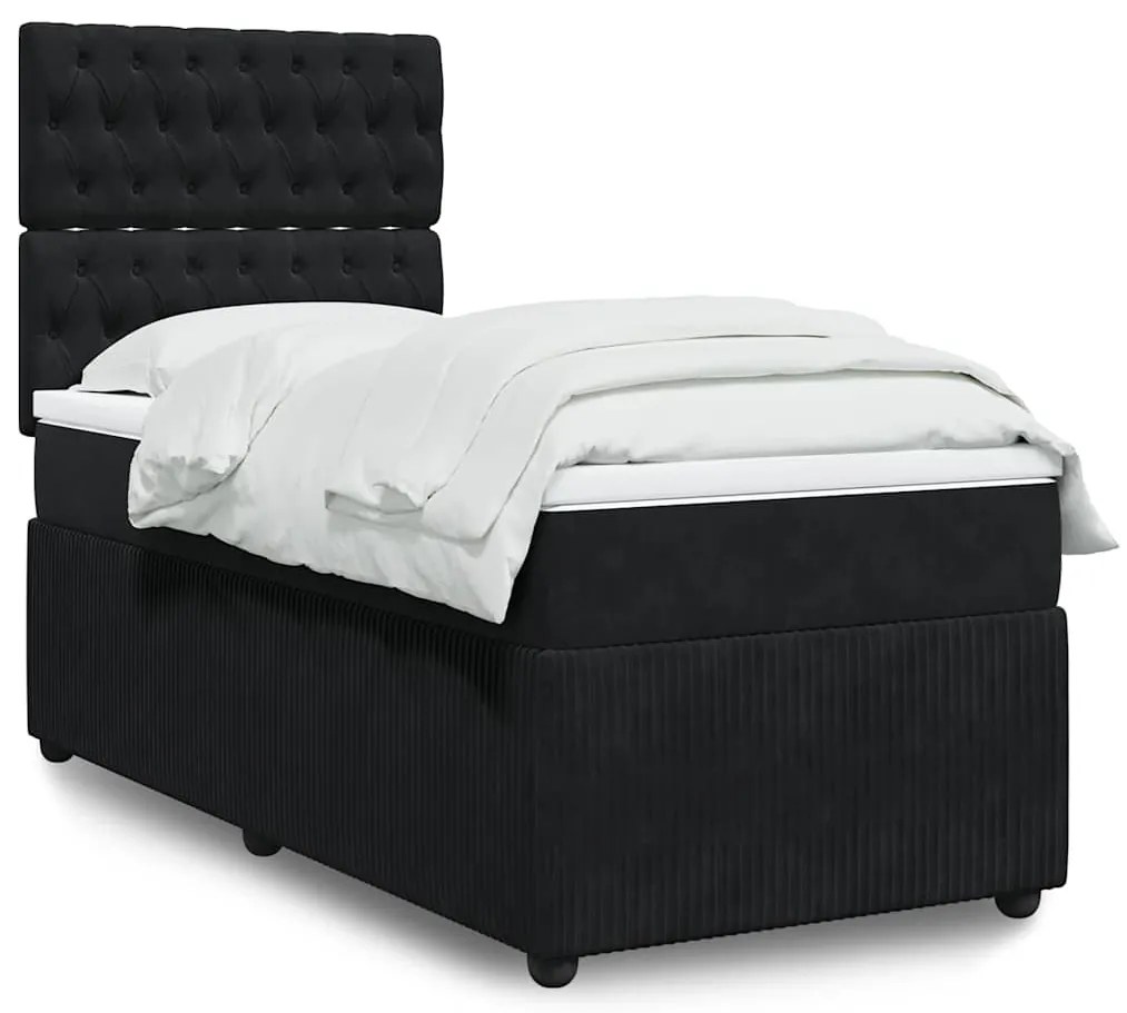 vidaXL Κρεβάτι Boxspring με Στρώμα Μαύρο 90x190 εκ. Βελούδινο