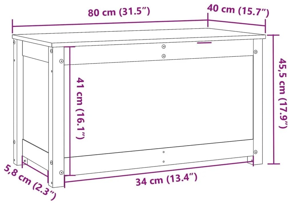 Κουτί Αποθήκευσης 80 x 40 x 45,5 εκ από Μασίφ Ξύλο Πεύκου - Καφέ