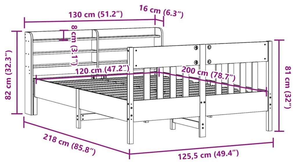 Σκελετός Κρεβατιού Χωρίς Στρώμα 120x200 εκ Μασίφ Ξύλο Πεύκου - Καφέ