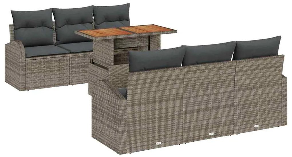 vidaXL Σετ Καναπέ Κήπου με αποθήκευση 7 pcs Γκρι Πολυ ράταν