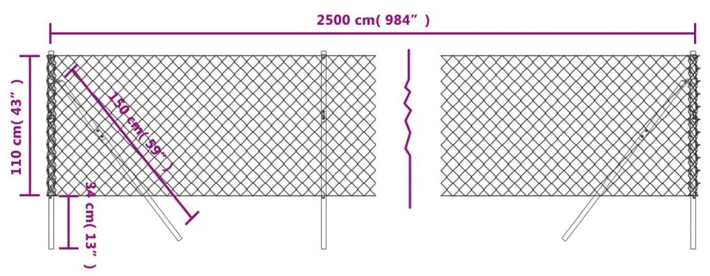 Συρματόπλεγμα Περίφραξης Ασημί 1,1 x 25 μ. με Στύλους - Ασήμι