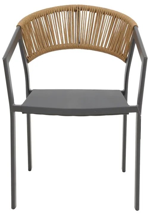 Καρέκλα - Πολυθρόνα αλουμινίου Glisten στοιβαζόμενη ανθρακί σκελετός-textilene φυσικό rattan 58x56x82 εκ. 58x56x82 εκ.