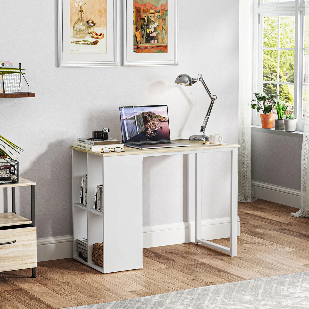 HOMCOM Συμπαγής επιτραπέζιος υπολογιστής, μοντέρνο γραφείο με θήκες αποθήκευσης, για μικρούς χώρους, 100 x 54 x 75 cm, Λευκό